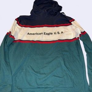 American Eagle blue and white striped hoodie